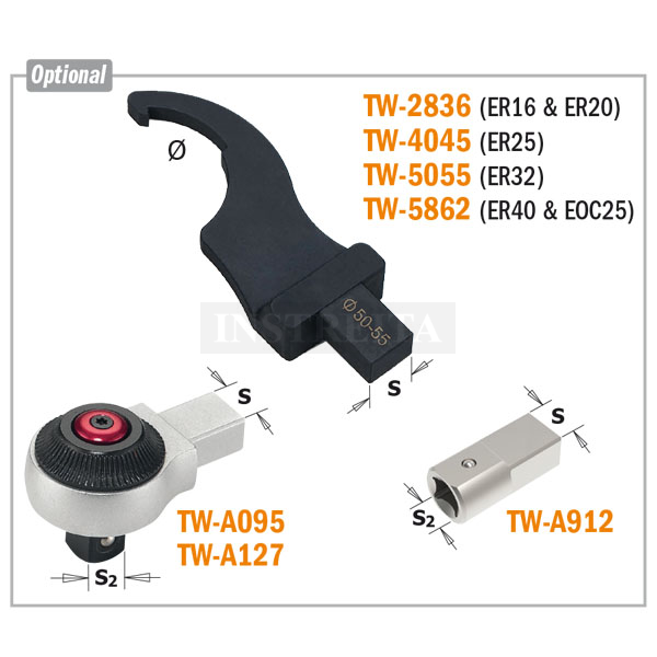 Dinamometrinis raktas 20-200 Nm TW-200 (S=14x18 mm)